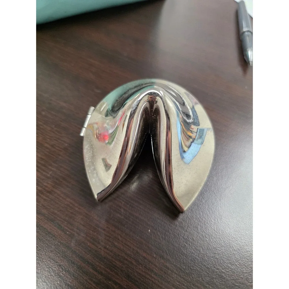 Silver Tone Metal Fortune Cookie Hinged Trinket Box Keepsake Jewelry Case